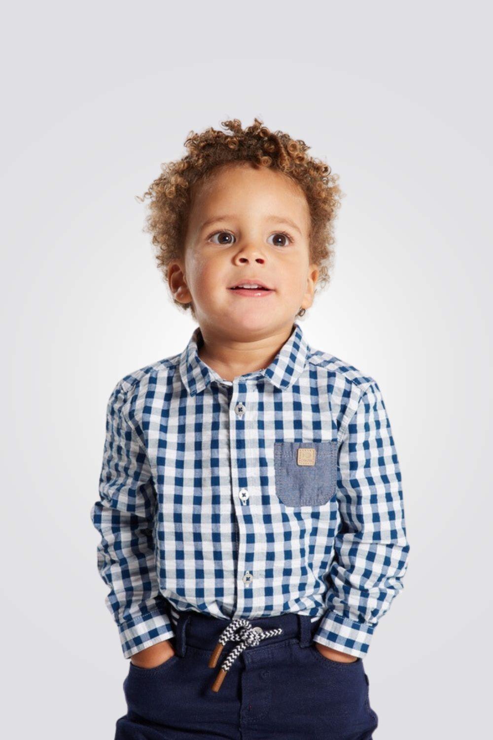 OBAIBI - חולצה מכופתרת משבצות לתינוקות בצבע כחול - MASHBIR//365