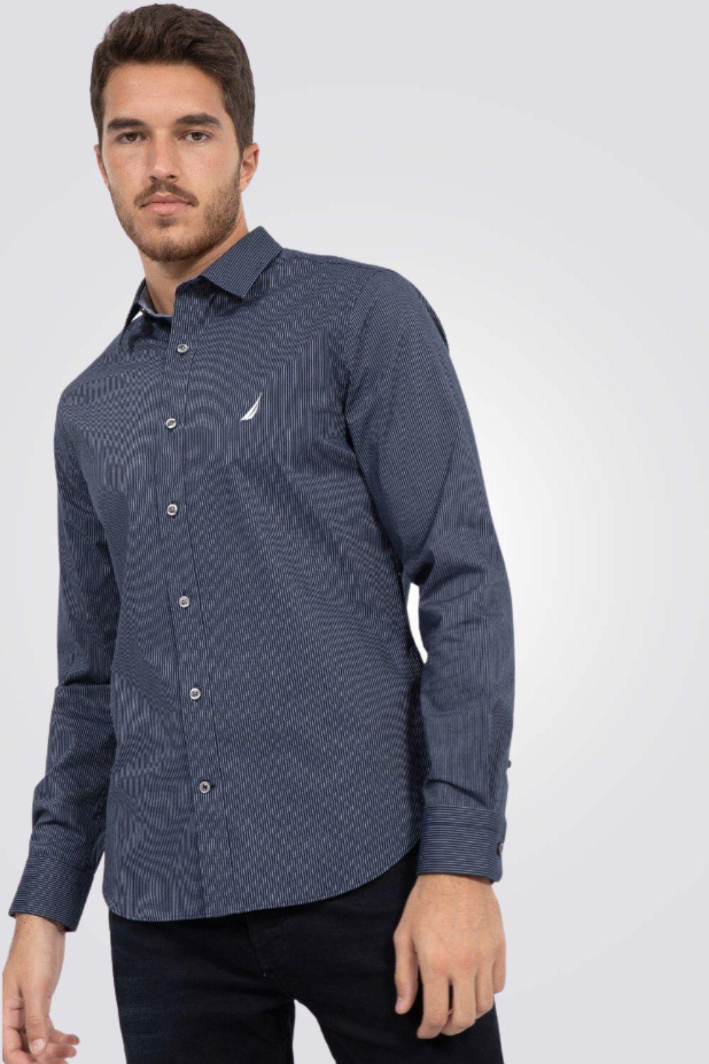 NAUTICA - חולצה מכופתרת נייבי TAILORED FIT בהדפס פסים - MASHBIR//365