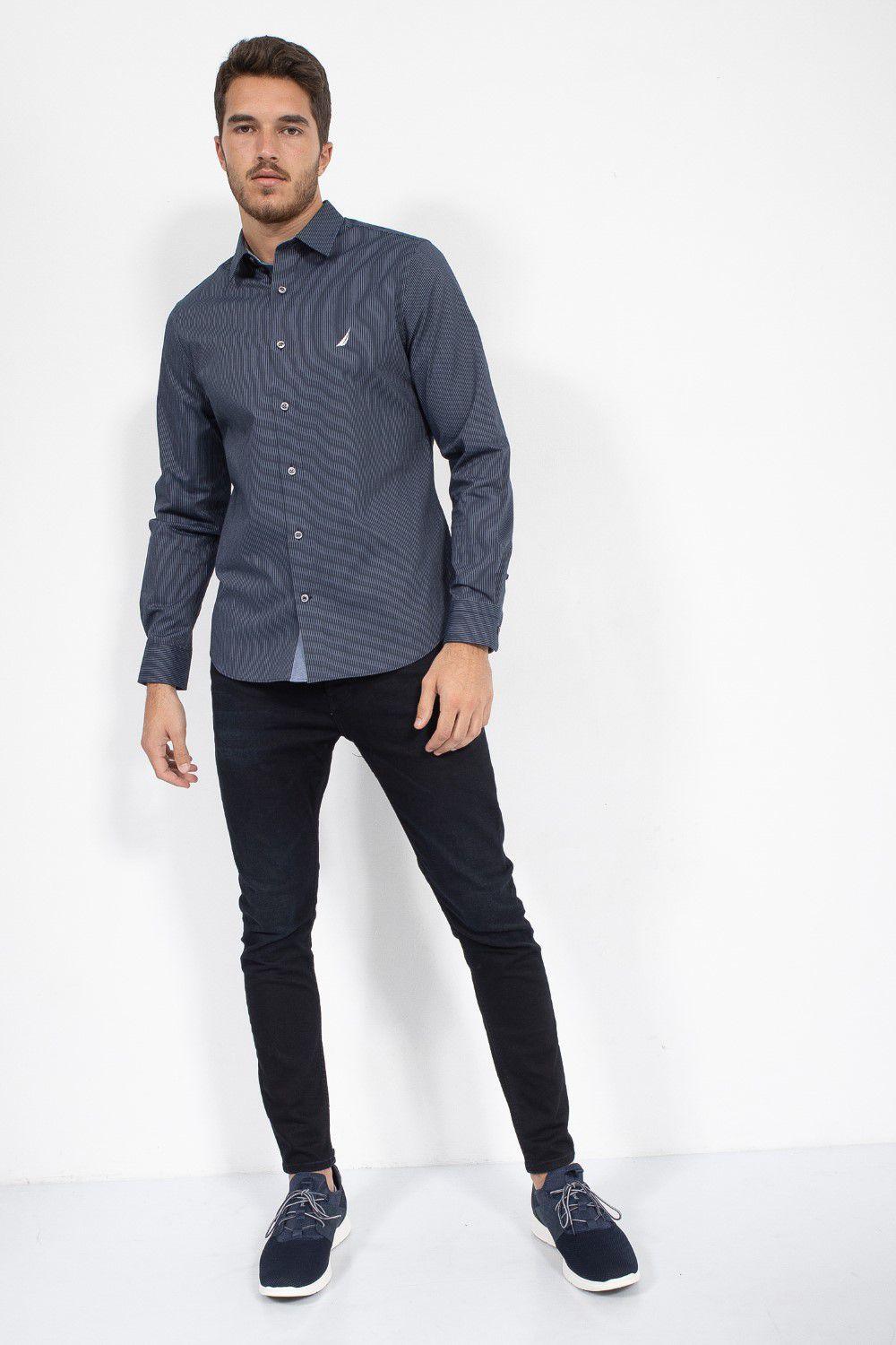 NAUTICA - חולצה מכופתרת נייבי TAILORED FIT בהדפס פסים - MASHBIR//365