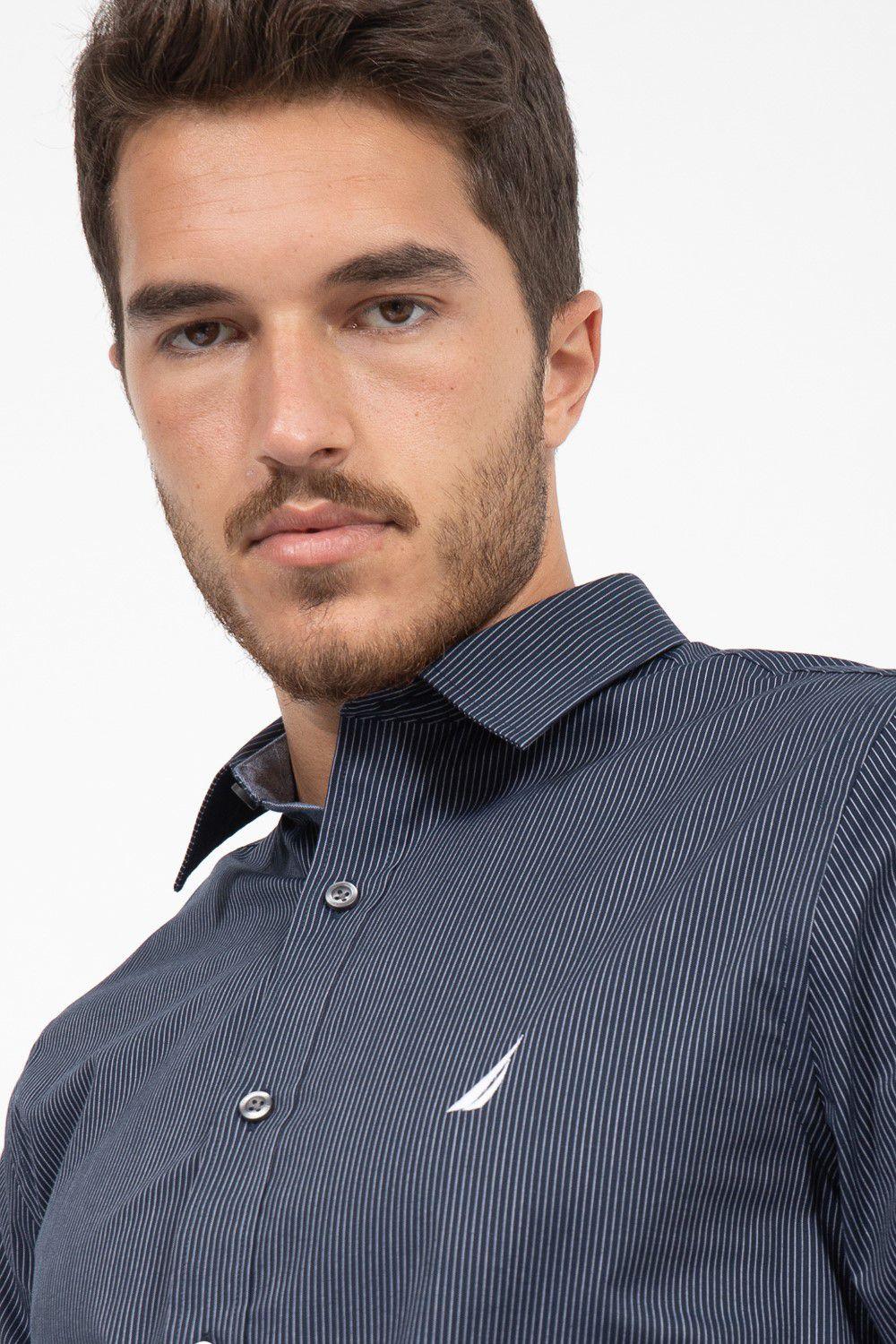 NAUTICA - חולצה מכופתרת נייבי TAILORED FIT בהדפס פסים - MASHBIR//365