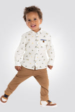 OBAIBI - חולצה מכופתרת שרוול ארוך בצבע שמנת עם הדפס אופניים ודובי - MASHBIR//365