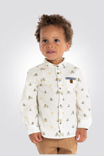 OBAIBI - חולצה מכופתרת שרוול ארוך בצבע שמנת עם הדפס אופניים ודובי - MASHBIR//365