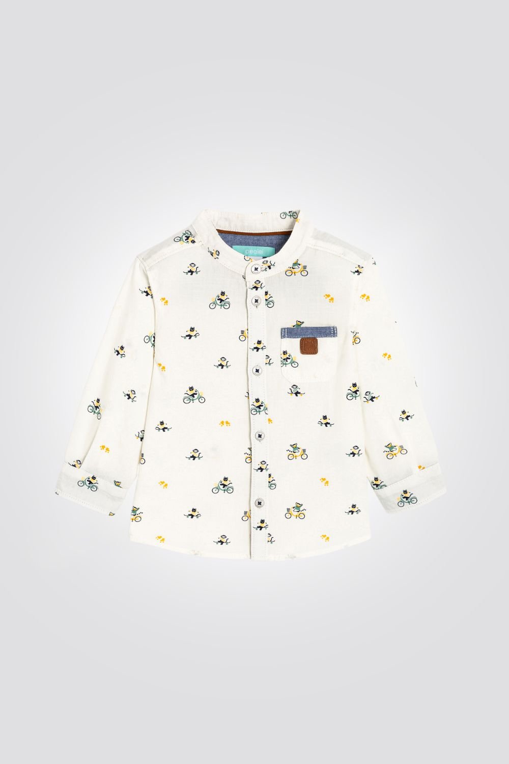 OBAIBI - חולצה מכופתרת שרוול ארוך בצבע שמנת עם הדפס אופניים ודובי - MASHBIR//365