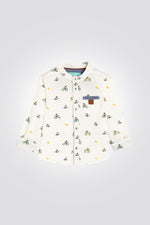 OBAIBI - חולצה מכופתרת שרוול ארוך בצבע שמנת עם הדפס אופניים ודובי - MASHBIR//365