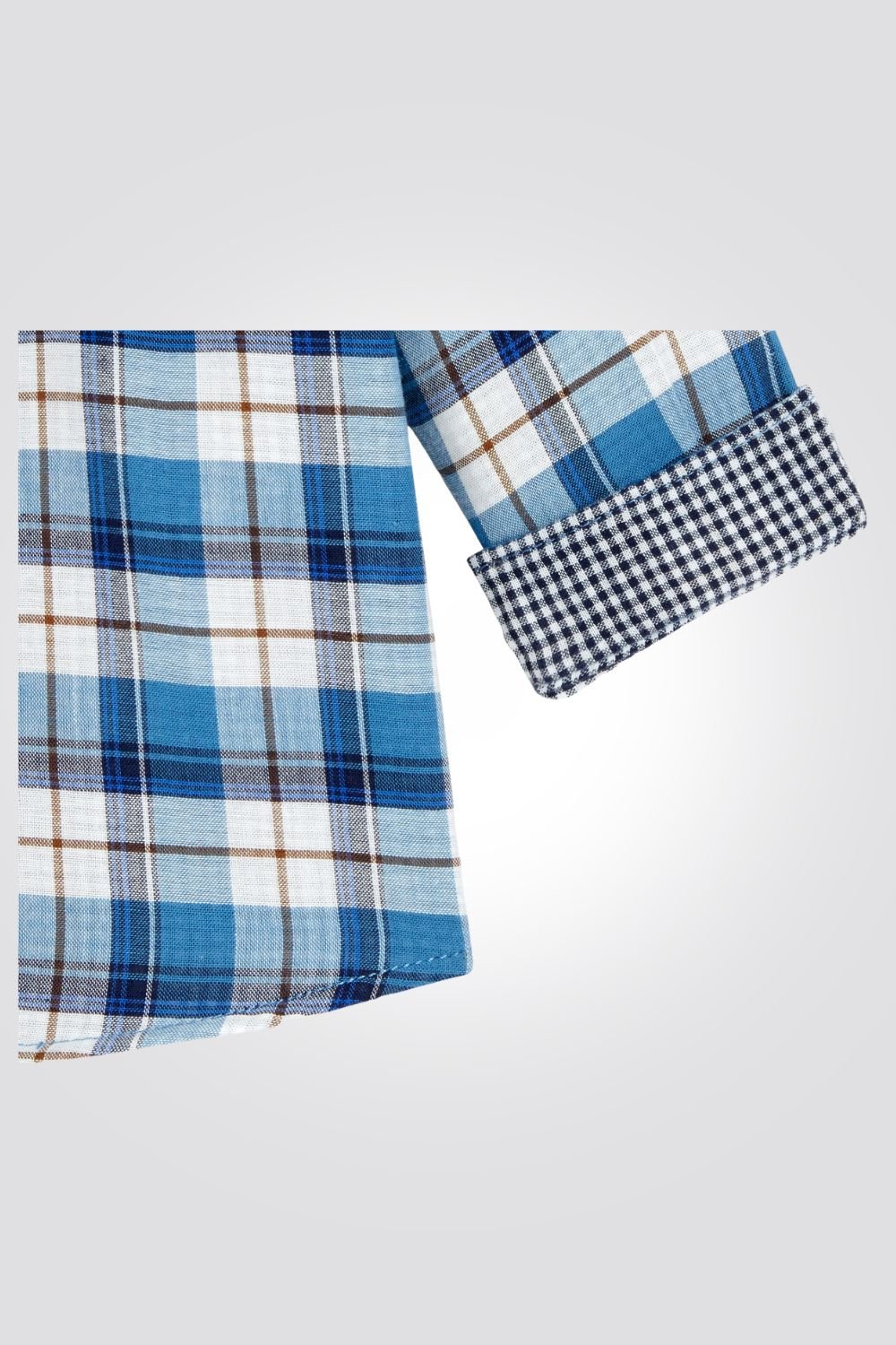 OBAIBI - חולצה מכופתרת שרוול ארוך משבצות כחול תכלת לבן - MASHBIR//365