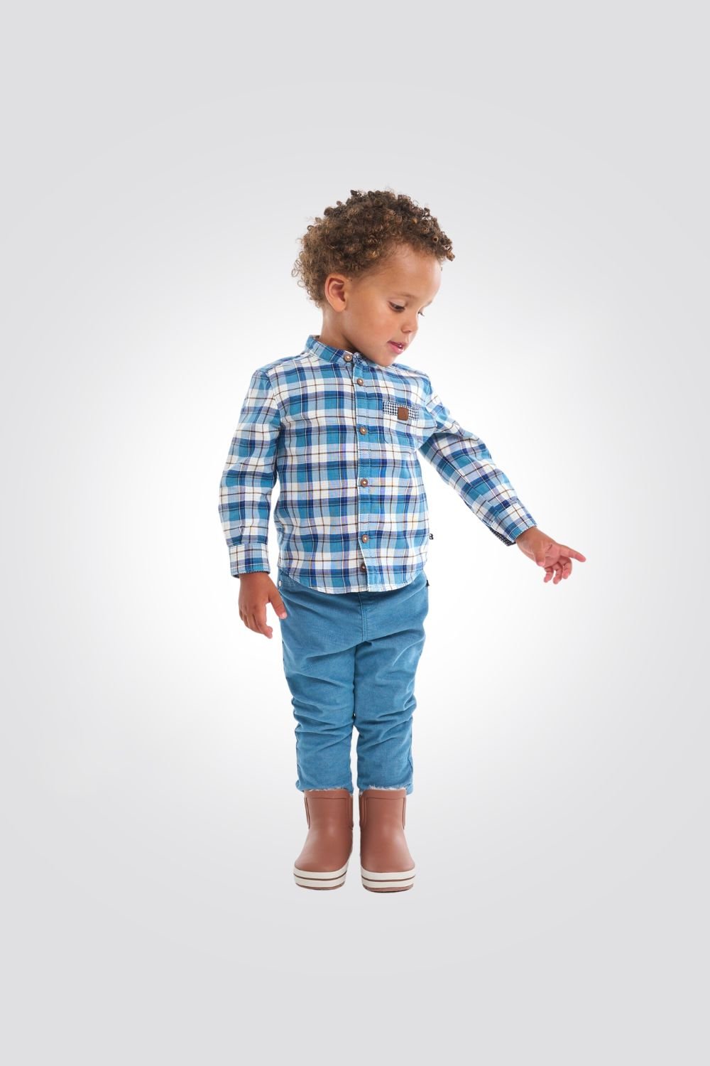 OBAIBI - חולצה מכופתרת שרוול ארוך משבצות כחול תכלת לבן - MASHBIR//365