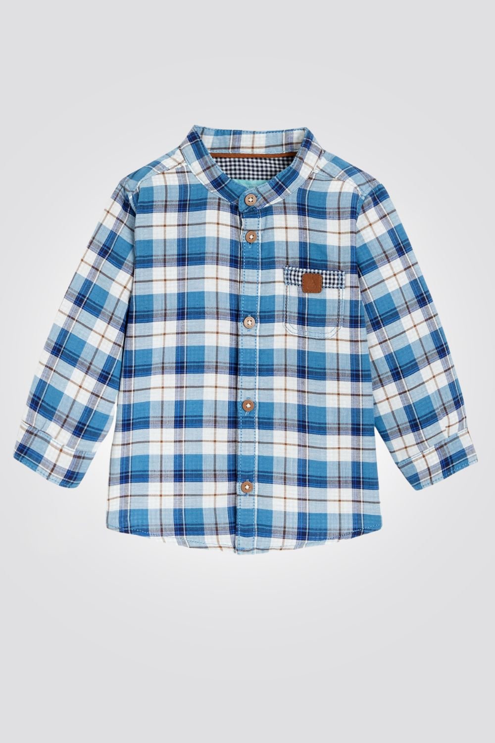 OBAIBI - חולצה מכופתרת שרוול ארוך משבצות כחול תכלת לבן - MASHBIR//365