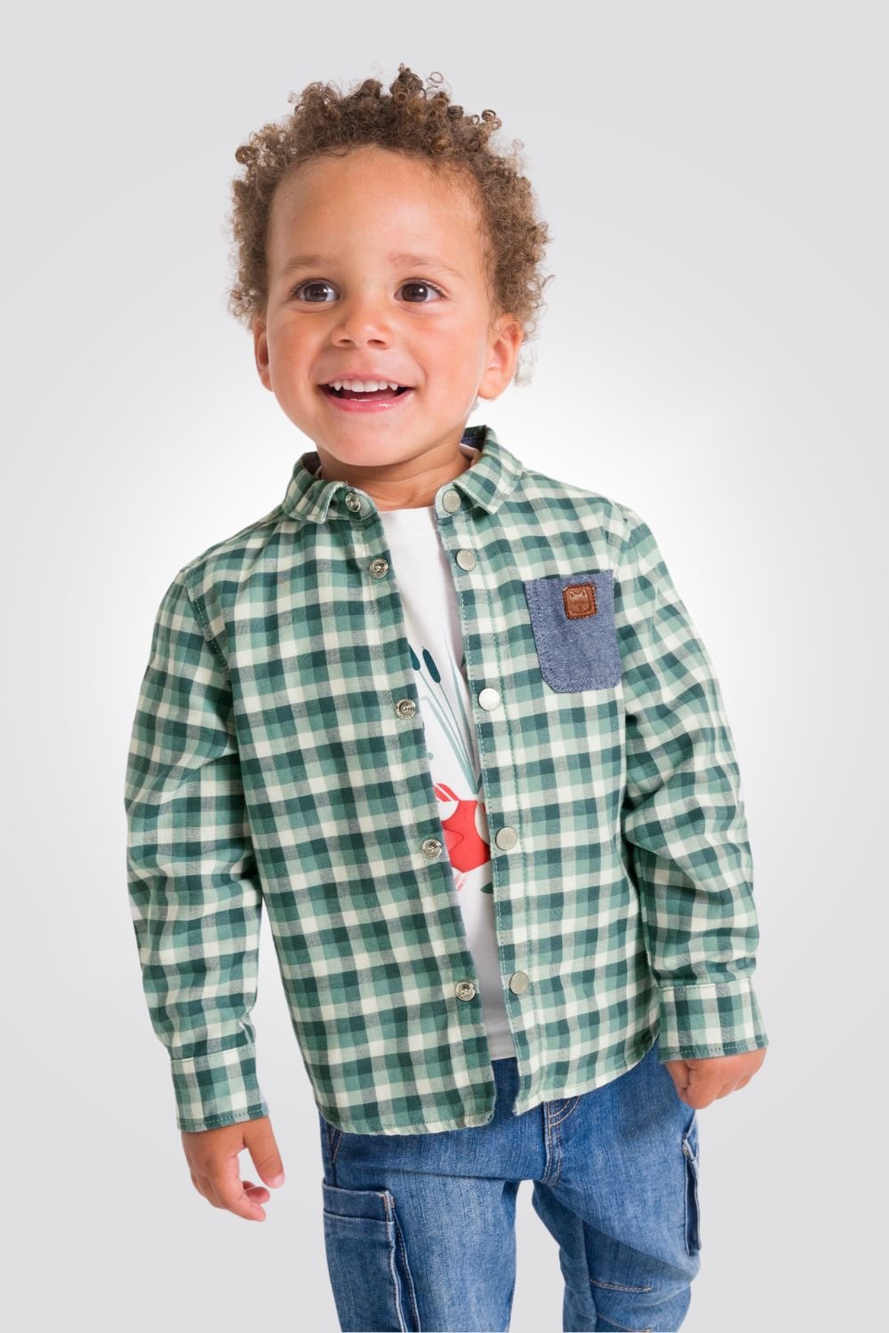 OBAIBI - חולצה מכופתרת שרוול ארוך משובצת בצבע ירוק - MASHBIR//365