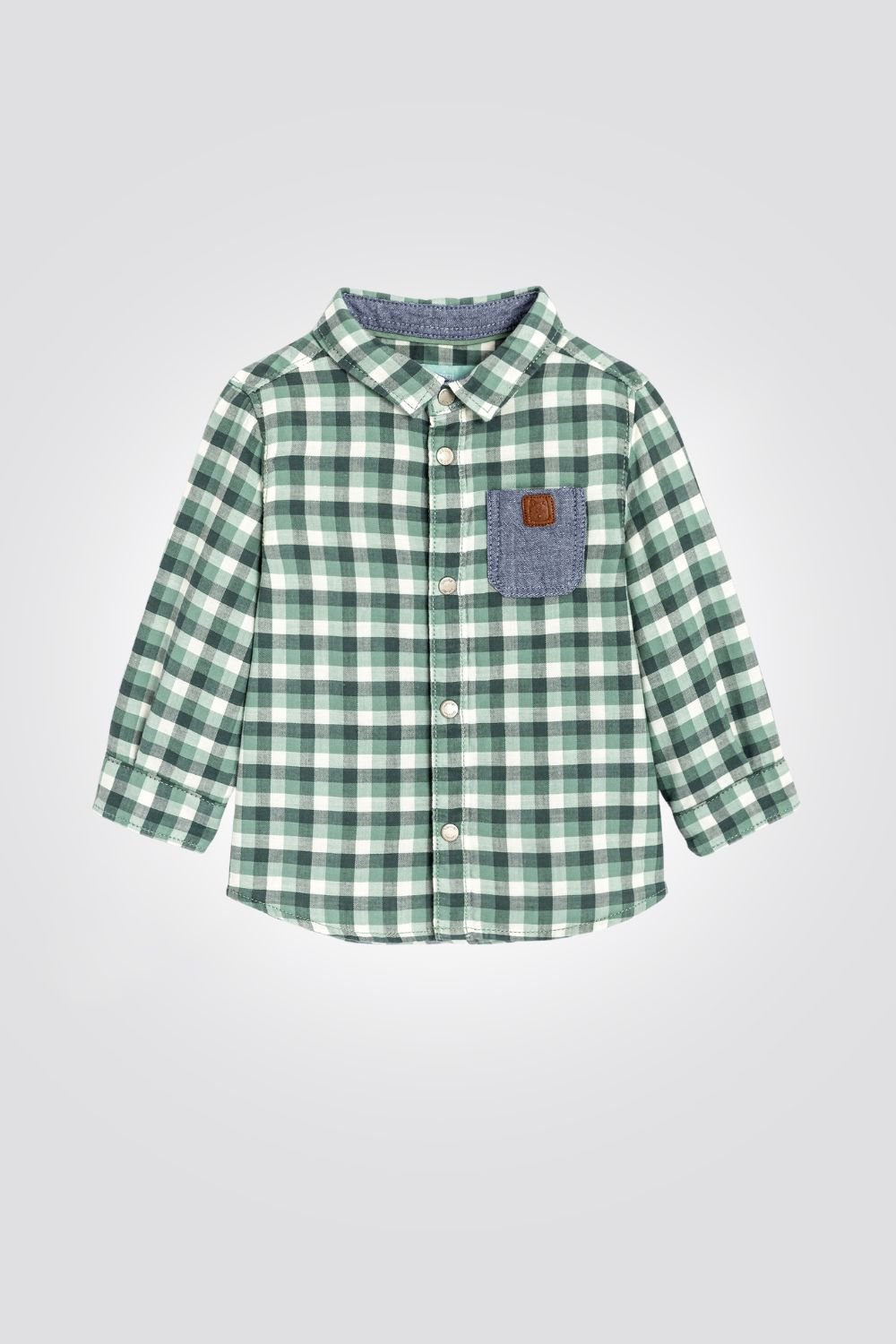 OBAIBI - חולצה מכופתרת שרוול ארוך משובצת בצבע ירוק - MASHBIR//365