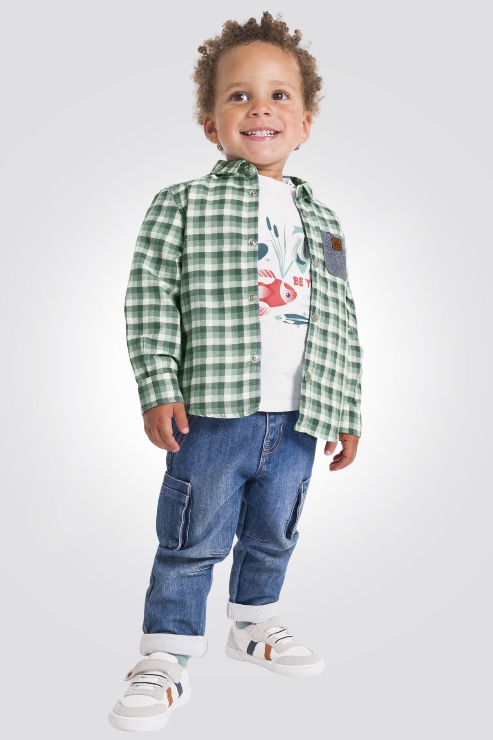 OBAIBI - חולצה מכופתרת שרוול ארוך משובצת בצבע ירוק - MASHBIR//365