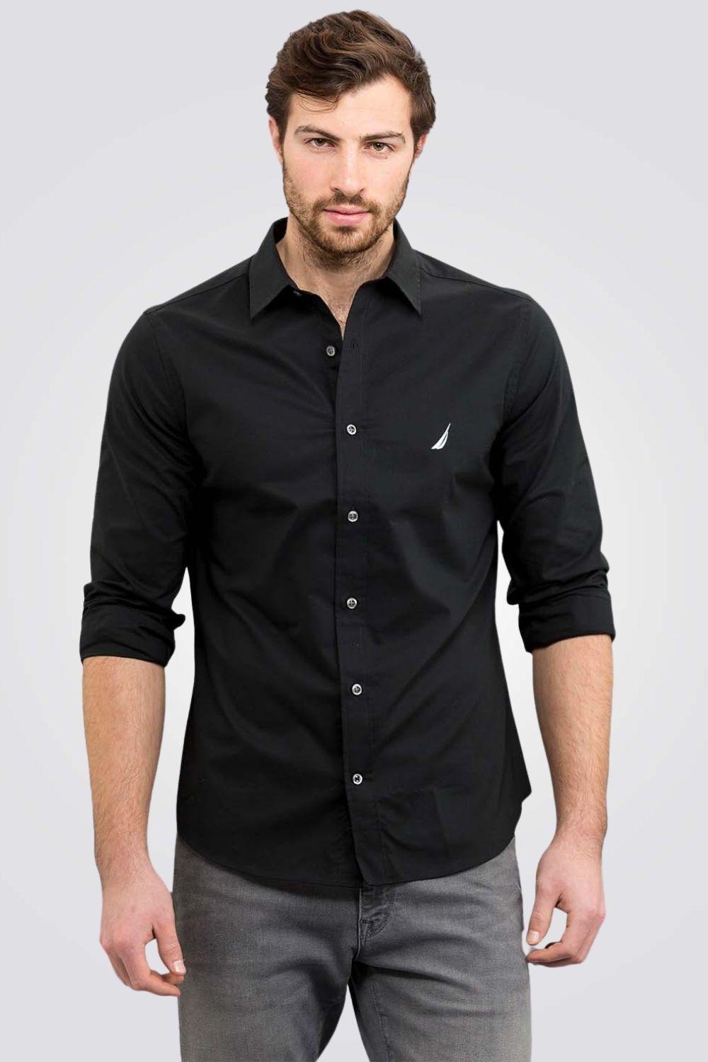 NAUTICA - חולצה מכופתרת שחורה TAILORED FIT - MASHBIR//365