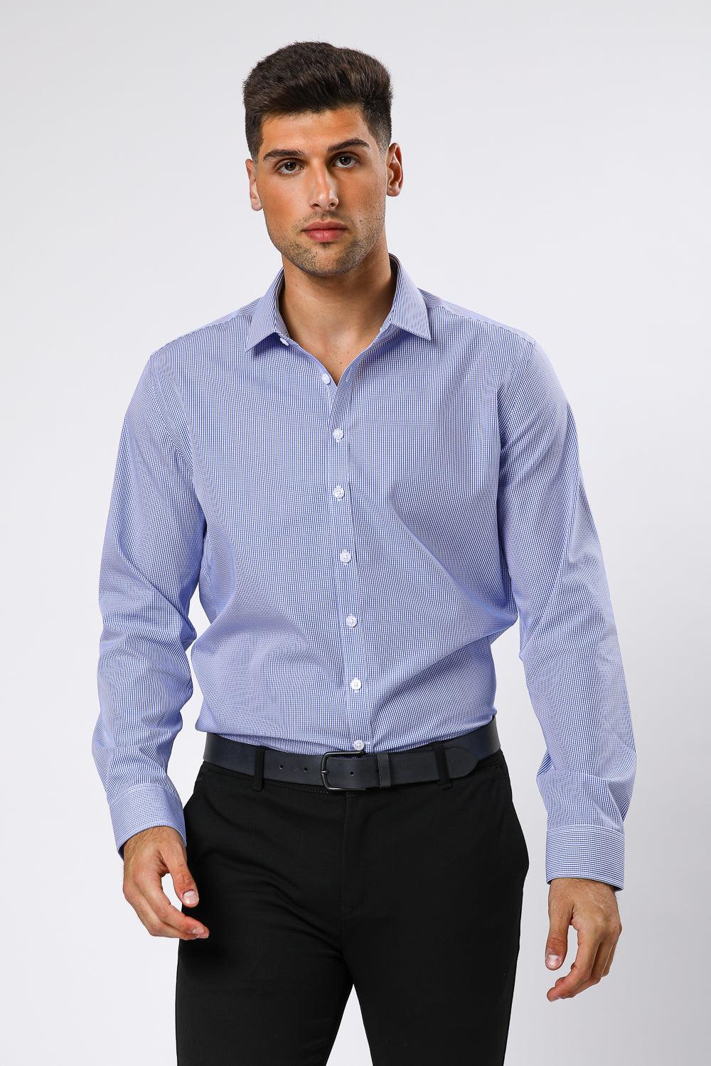 KENNETH COLE - חולצה מכופתרת SLIM FIT משבצות כחול - MASHBIR//365