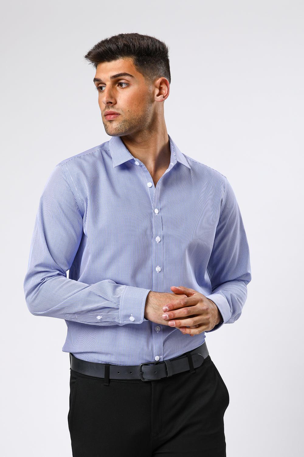 KENNETH COLE - חולצה מכופתרת SLIM FIT משבצות כחול - MASHBIR//365