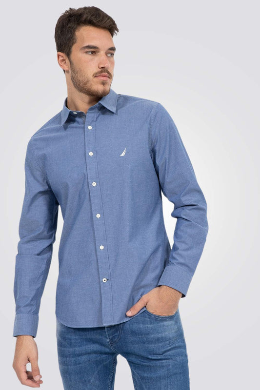 NAUTICA - חולצה מכופתרת כחול ג'ינס TAILORED FIT - MASHBIR//365