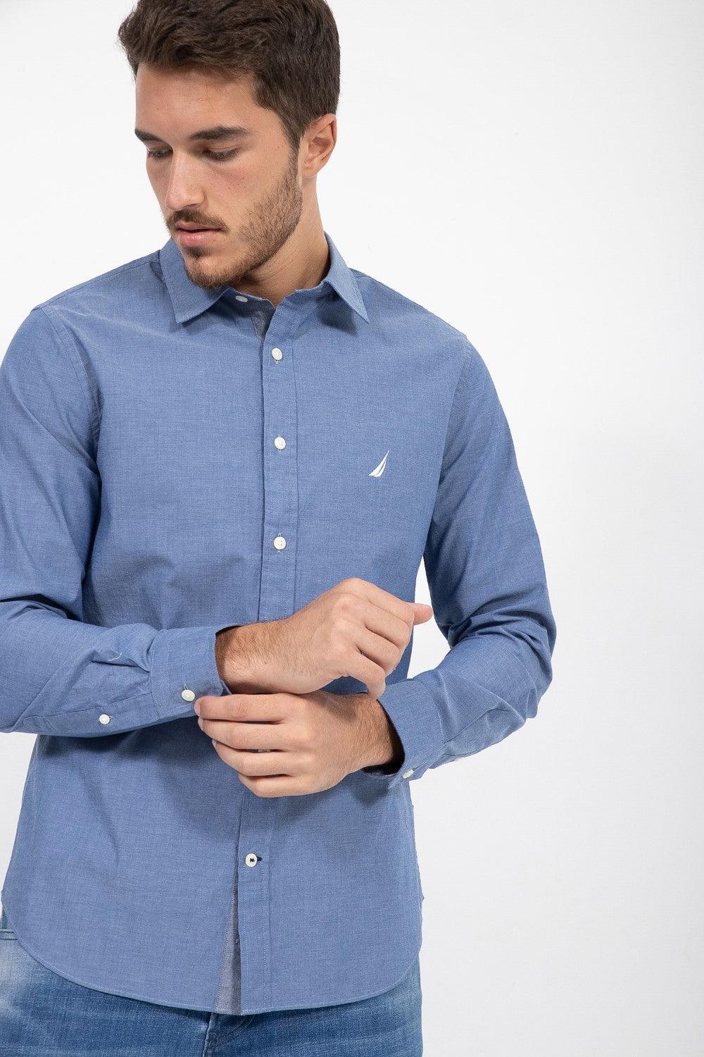 NAUTICA - חולצה מכופתרת כחול ג'ינס TAILORED FIT - MASHBIR//365