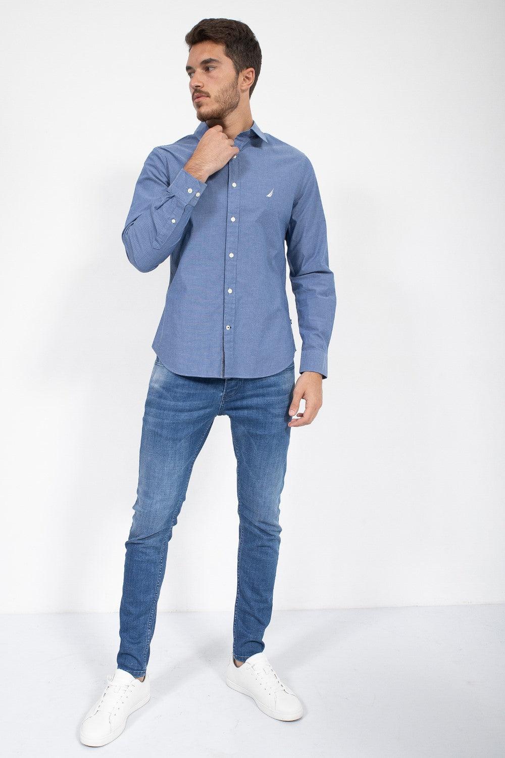 NAUTICA - חולצה מכופתרת כחול ג'ינס TAILORED FIT - MASHBIR//365