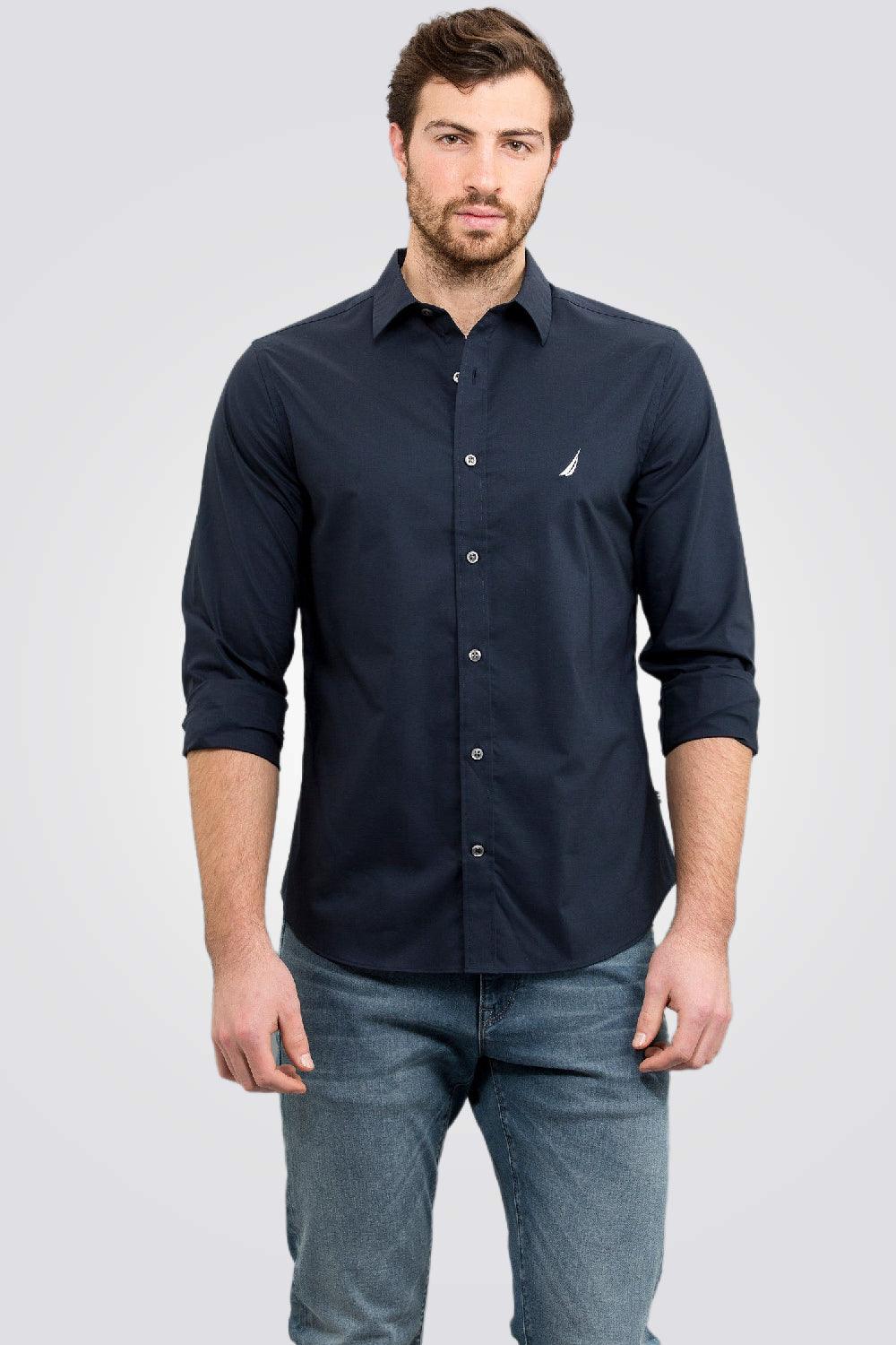 NAUTICA - חולצה מכופתרת כחול נייבי TAILORED FIT - MASHBIR//365