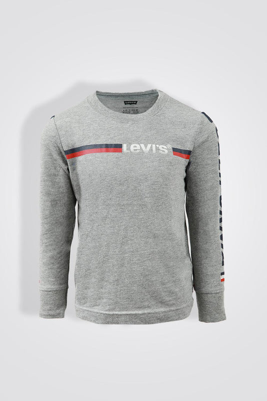 LEVI'S - חולצה שרוול ארוך LEVI'S אפור בהדפס פסים קדמי לנערים - MASHBIR//365