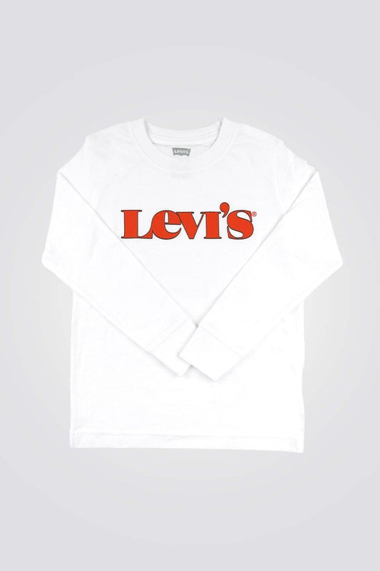 LEVI'S - חולצה שרוול ארוך LEVI'S לבן בהדפס לוגו אדום לנערים - MASHBIR//365