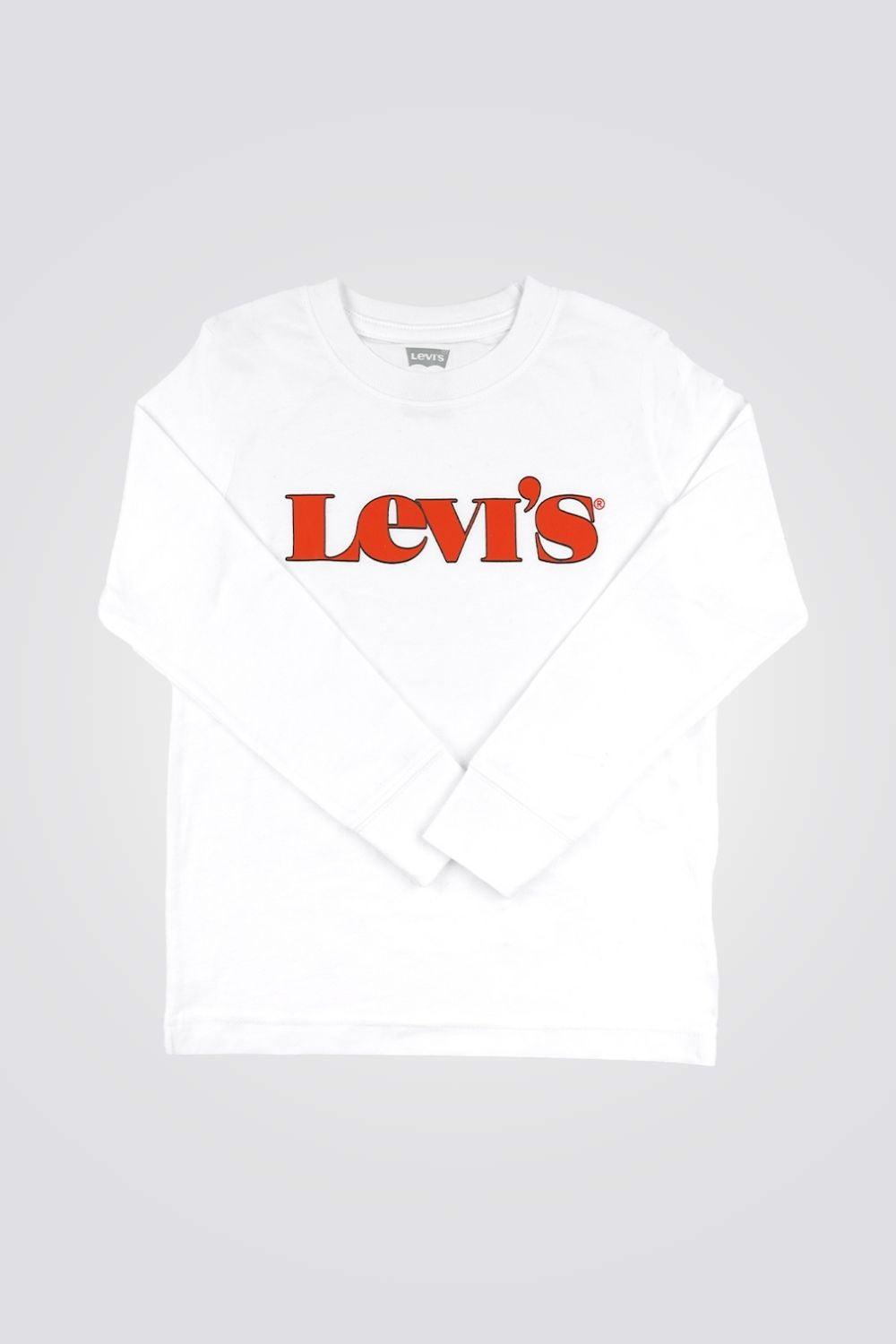 LEVI'S - חולצה שרוול ארוך LEVI'S לבן בהדפס לוגו אדום לנערים - MASHBIR//365