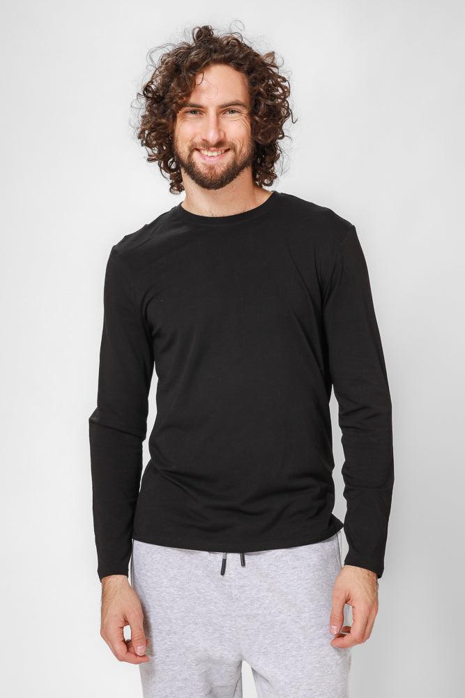 DELTA - חולצה שרוול ארוך צווארון עגול SLIM בצבע שחור - MASHBIR//365