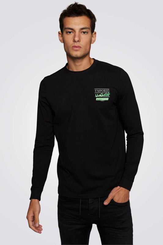 EMPORIO VALENTINI - חולצה שחורה עם הדפס לוגו ירוק - MASHBIR//365