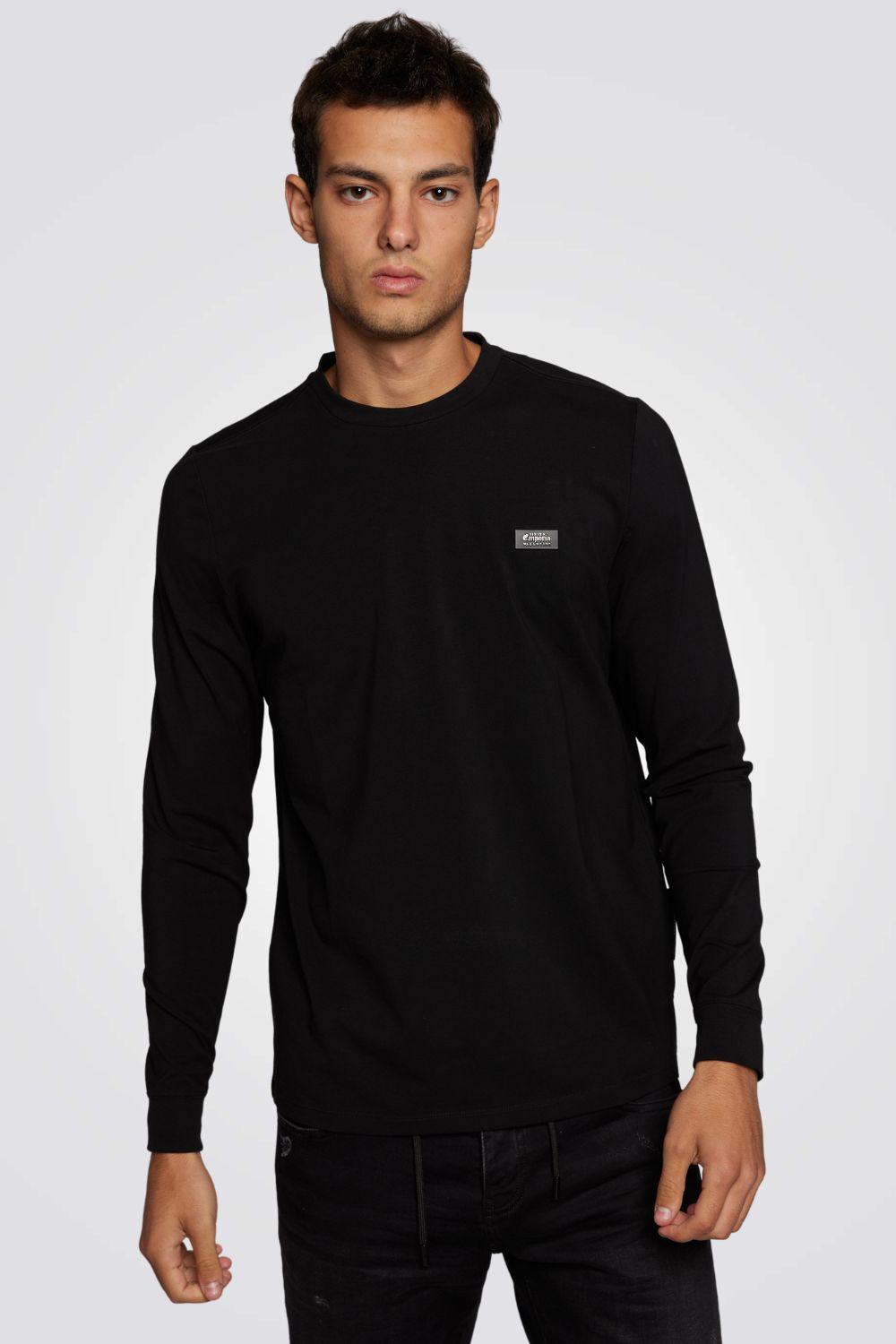 EMPORIO VALENTINI - חולצה שחורה עם לוגו מוטבע בצבע כסף - MASHBIR//365