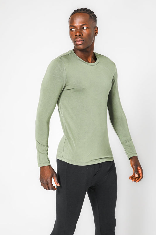 DELTA - חולצה תרמית צווארון עגול - SLIM FIT בצבע ירוק - MASHBIR//365