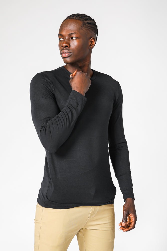 DELTA - חולצה תרמית צווארון עגול - SLIM FIT בצבע שחור - MASHBIR//365