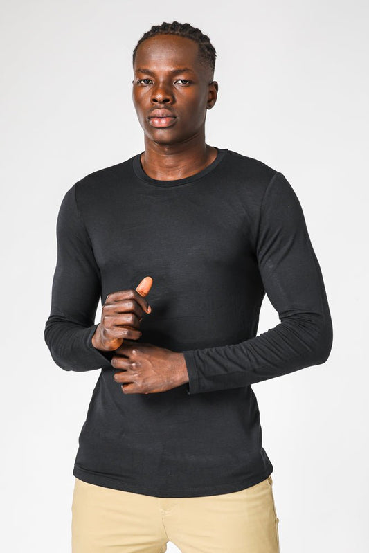 DELTA - חולצה תרמית צווארון עגול - SLIM FIT בצבע שחור - MASHBIR//365