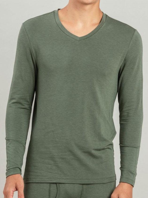 DELTA - חולצה תרמית צווארון V בצבע חאקי - MASHBIR//365