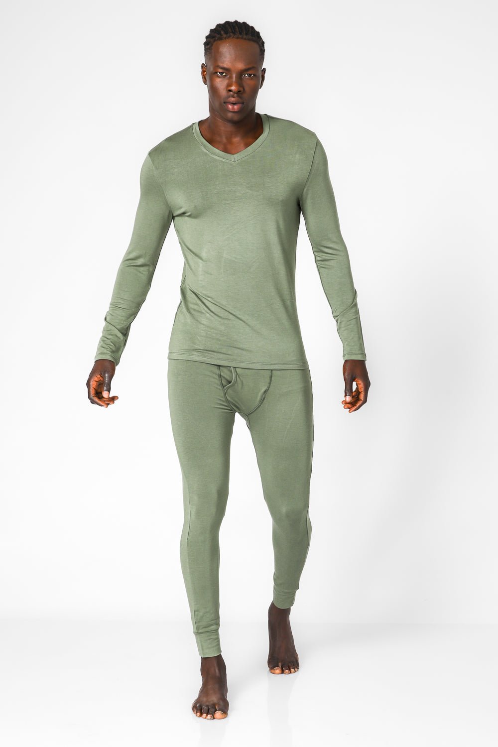 DELTA - חולצה תרמית צווארון וי - SLIM FIT בצבע ירוק - MASHBIR//365