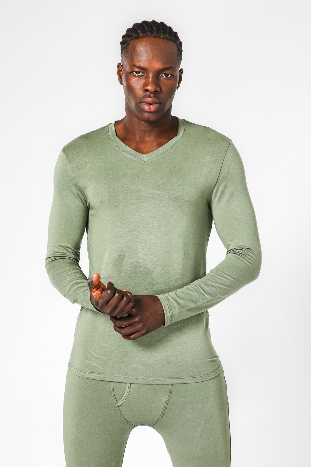 DELTA - חולצה תרמית צווארון וי - SLIM FIT בצבע ירוק - MASHBIR//365