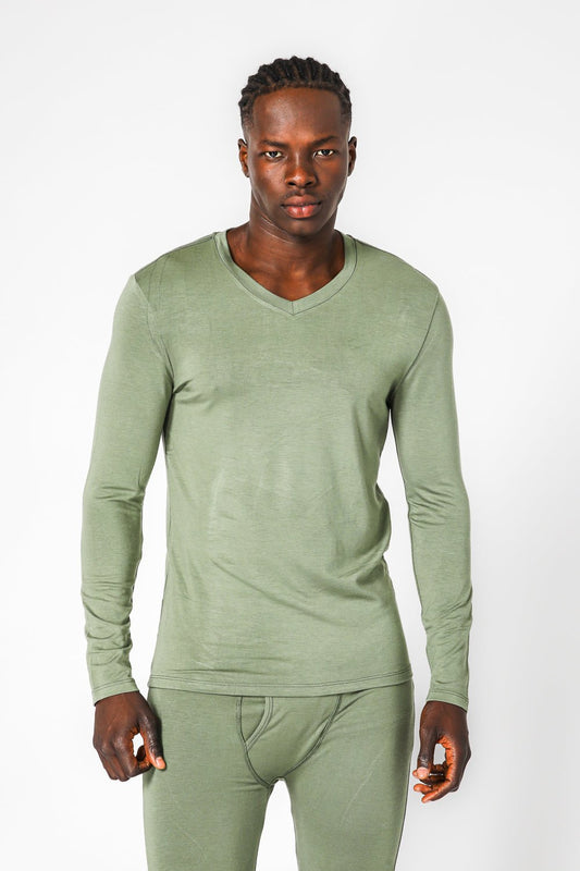 DELTA - חולצה תרמית צווארון וי - SLIM FIT בצבע ירוק - MASHBIR//365