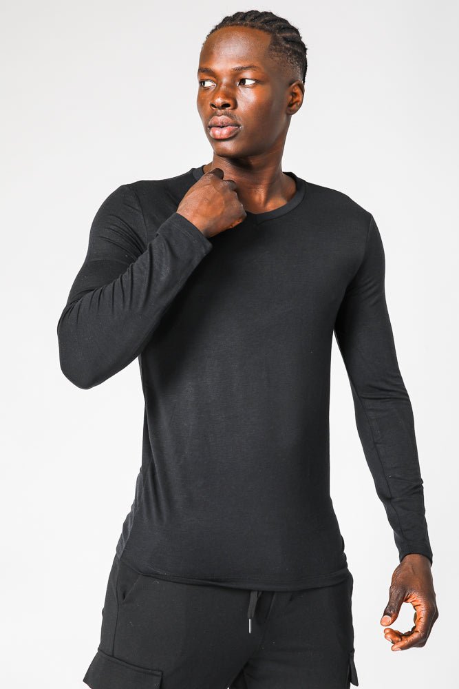 DELTA - חולצה תרמית צווארון וי - SLIM FIT בצבע שחור - MASHBIR//365