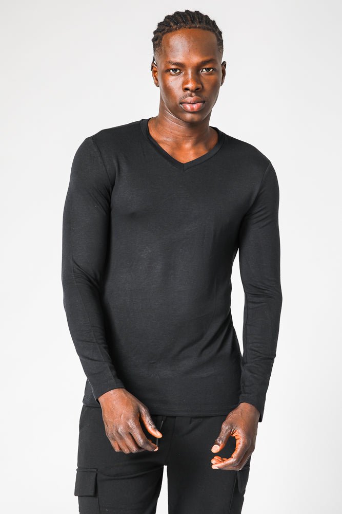 DELTA - חולצה תרמית צווארון וי - SLIM FIT בצבע שחור - MASHBIR//365