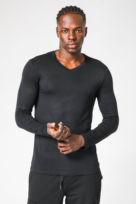 DELTA - חולצה תרמית צווארון וי - SLIM FIT בצבע שחור - MASHBIR//365