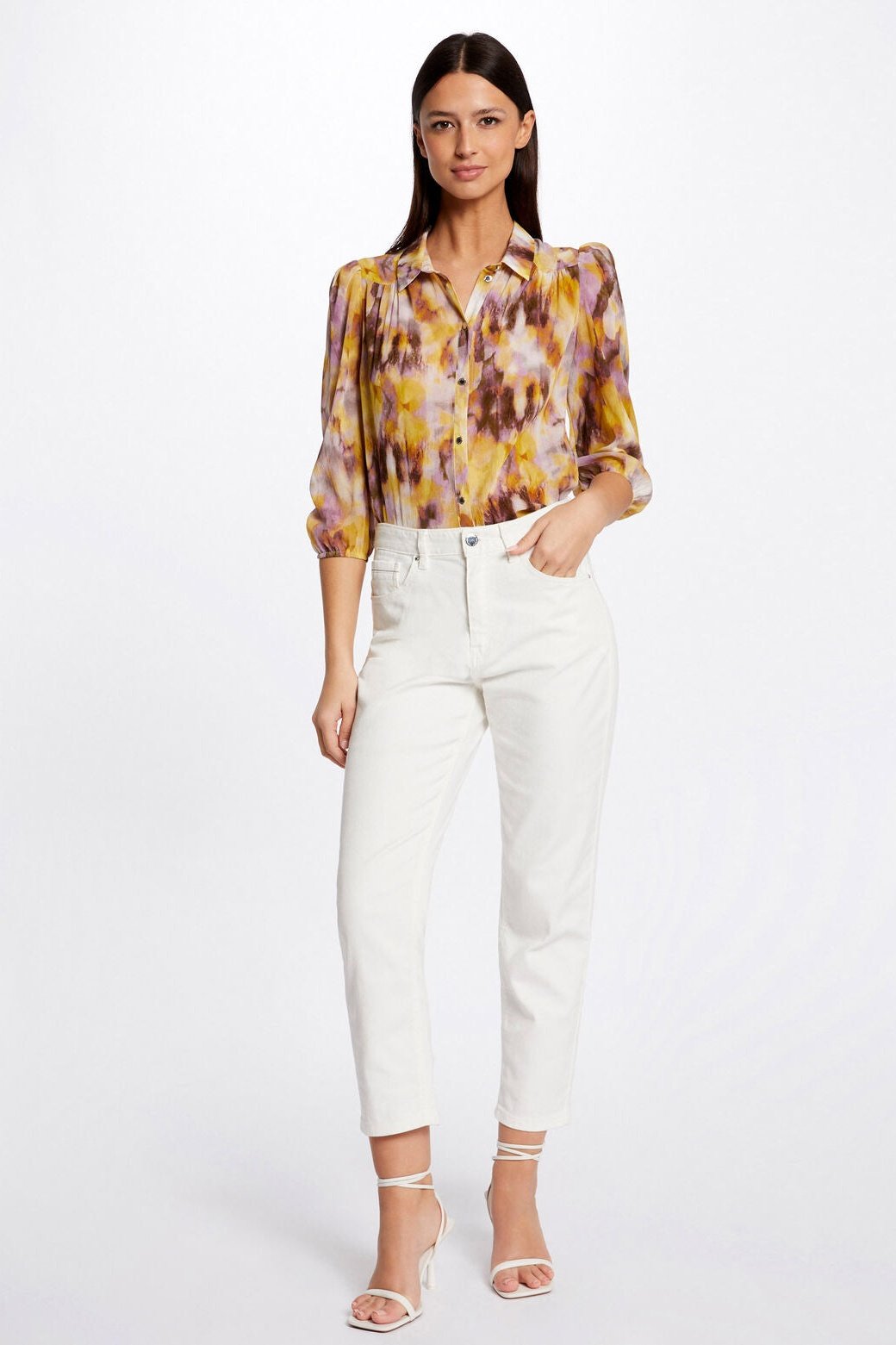 MORGAN - חולצת 3/4 עם הדפס אברקסטי בשילוב צבעים - MASHBIR//365