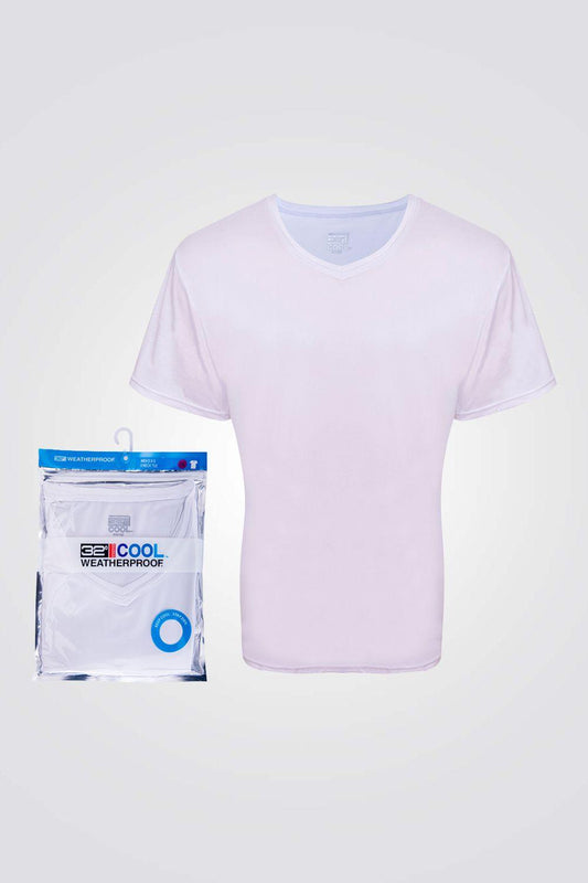 COOL 32 - חולצת דרייפיט לגבר צווארון וי בצבע לבן - MASHBIR//365