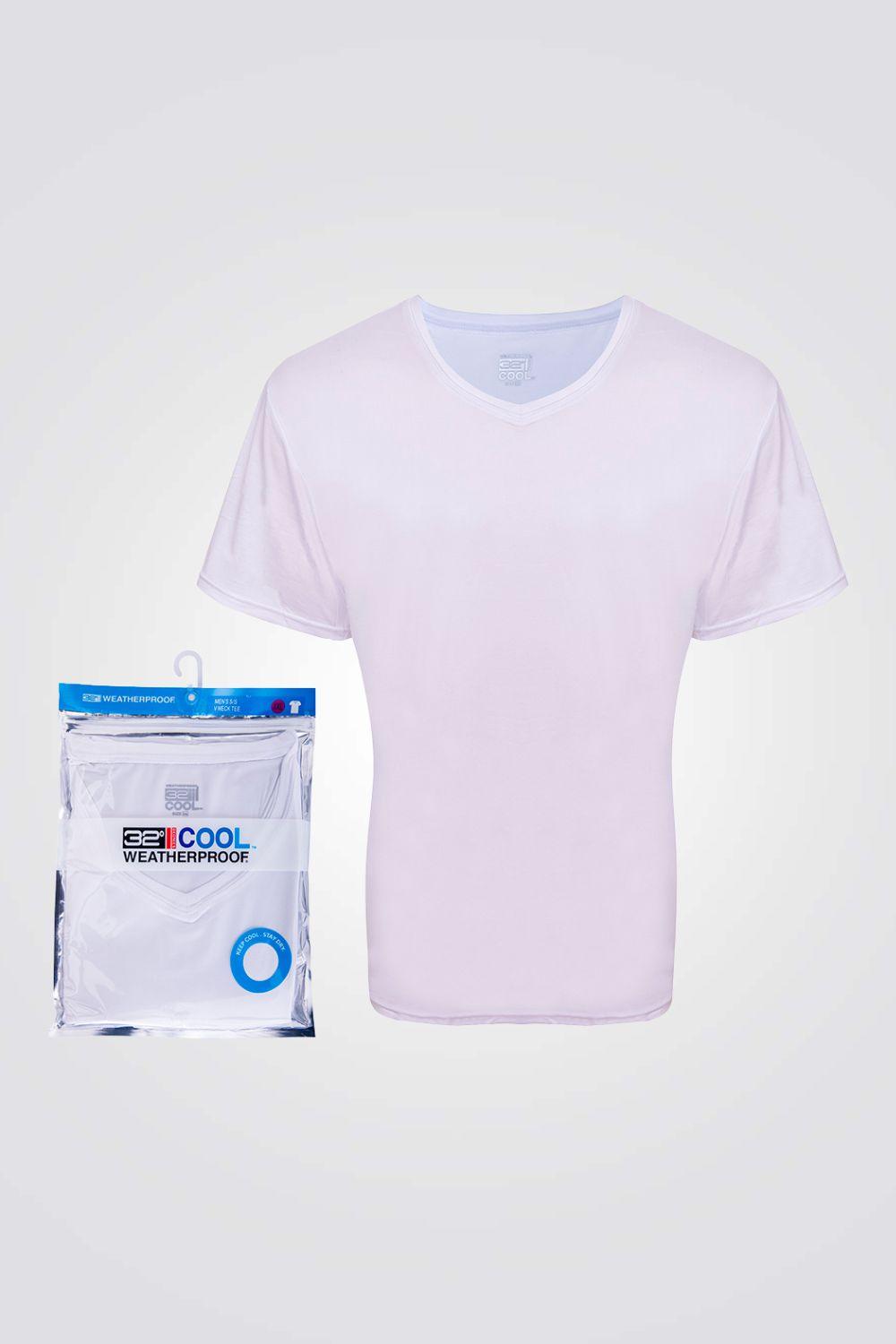 COOL 32 - חולצת דרייפיט לגבר צווארון וי בצבע לבן - MASHBIR//365