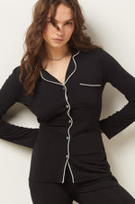 ETAM - חולצת פיג'מה ארוכה מכופתרת JAELLE בצבע שחור - MASHBIR//365