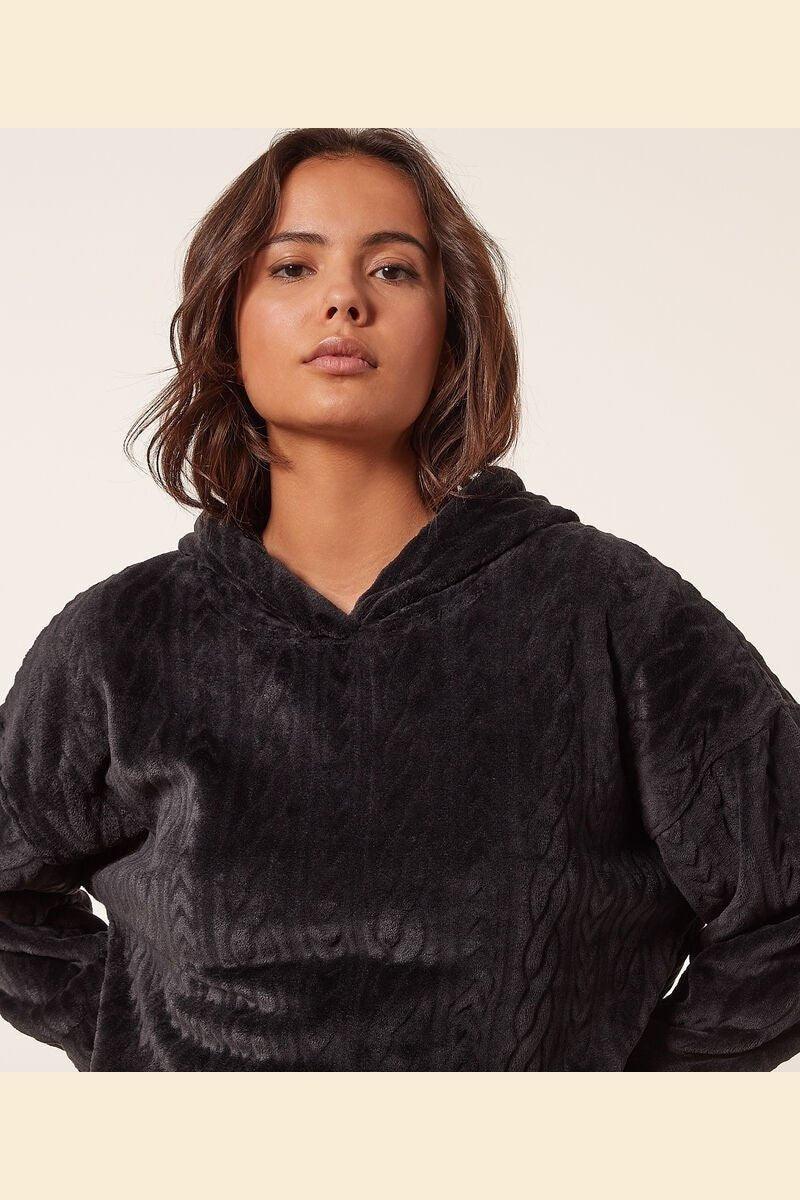 ETAM - חולצת פיג'מה פליז CLORIE שחור - MASHBIR//365