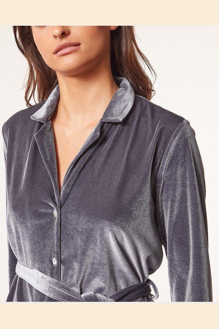 ETAM - חולצת פיג'מה קטיפה VELVETY אפור - MASHBIR//365