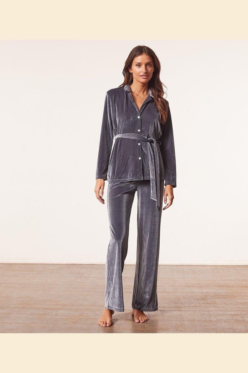 ETAM - חולצת פיג'מה קטיפה VELVETY אפור - MASHBIR//365