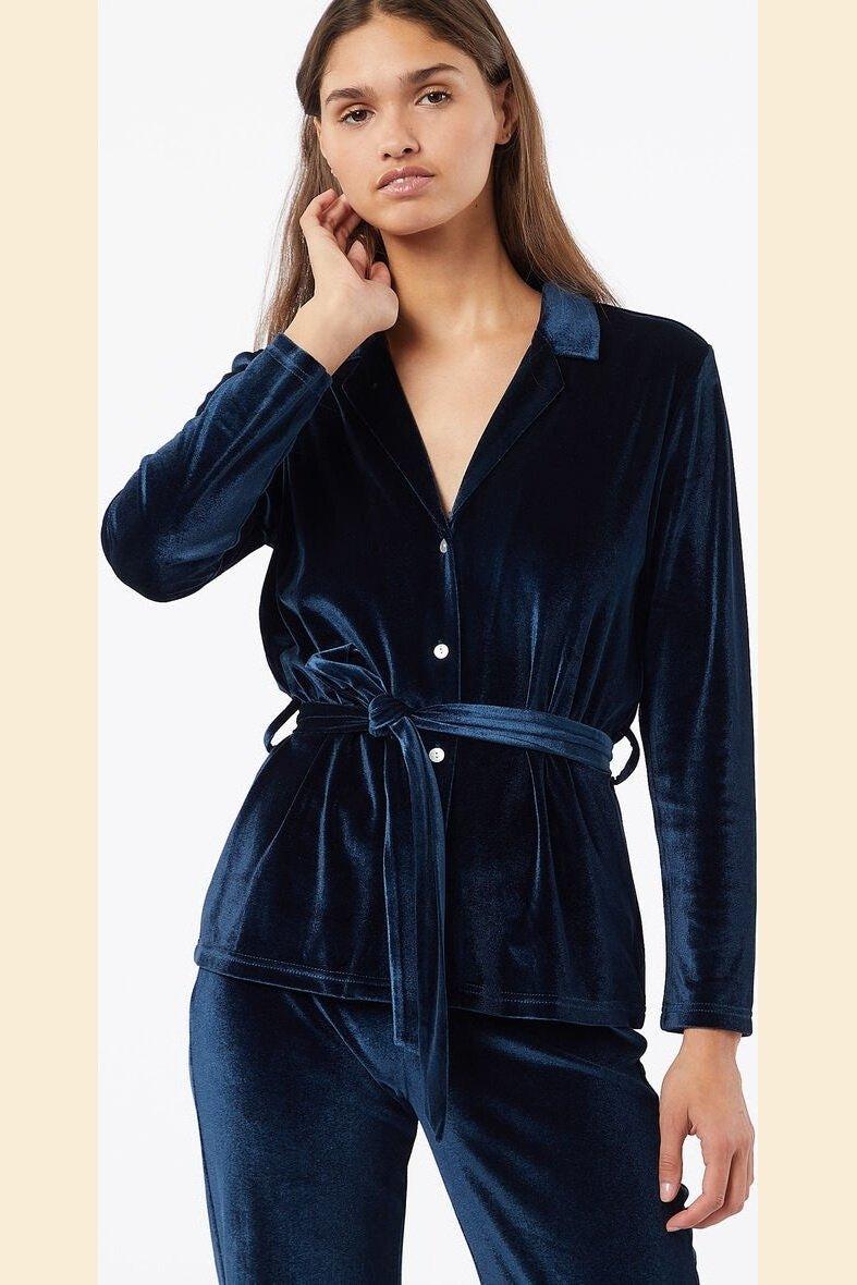 ETAM - חולצת פיג'מה קטיפה VELVETY נייבי - MASHBIR//365