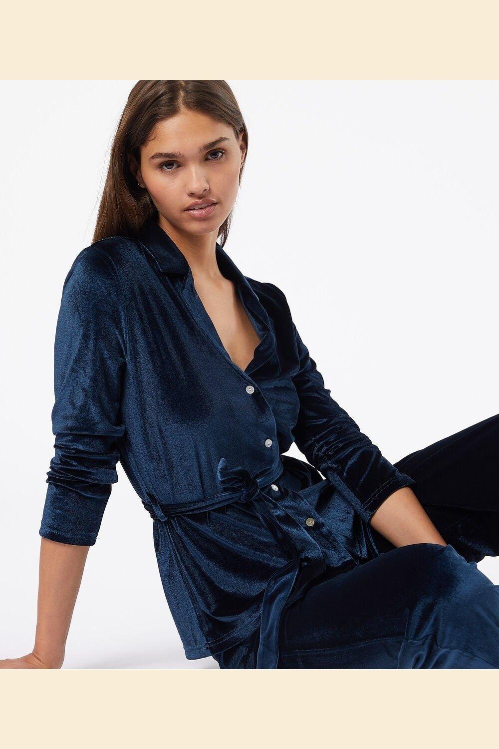 ETAM - חולצת פיג'מה קטיפה VELVETY נייבי - MASHBIR//365