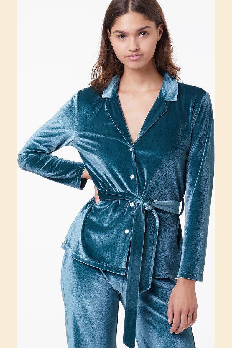 ETAM - חולצת פיג'מה קטיפה VELVETY טורקיז - MASHBIR//365