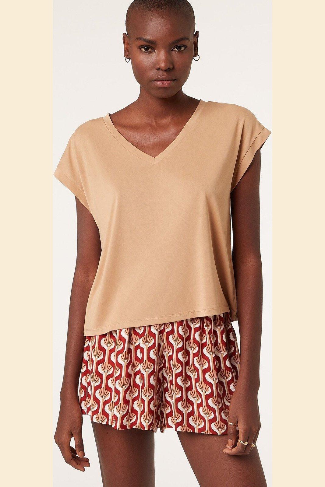 ETAM - חולצת פיג'מה קצרה NAYA חום בהיר - MASHBIR//365