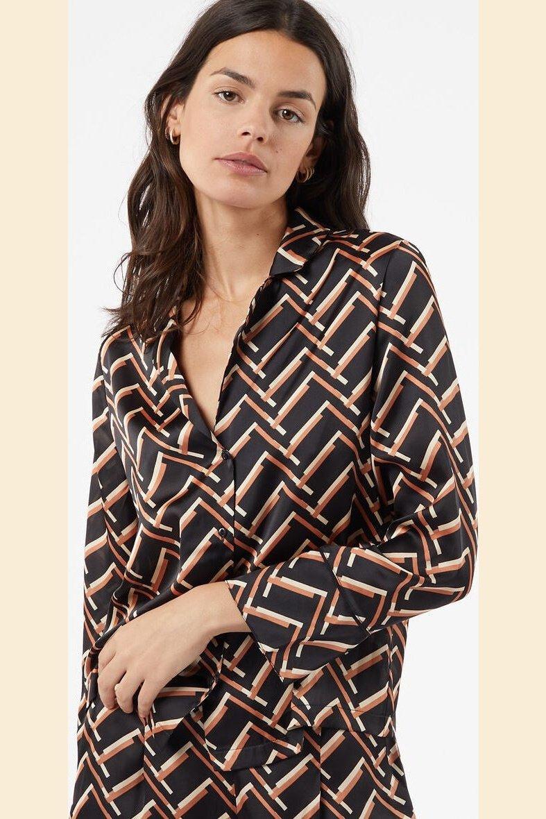 ETAM - חולצת פיג'מה סאטן JENET שחורה - MASHBIR//365