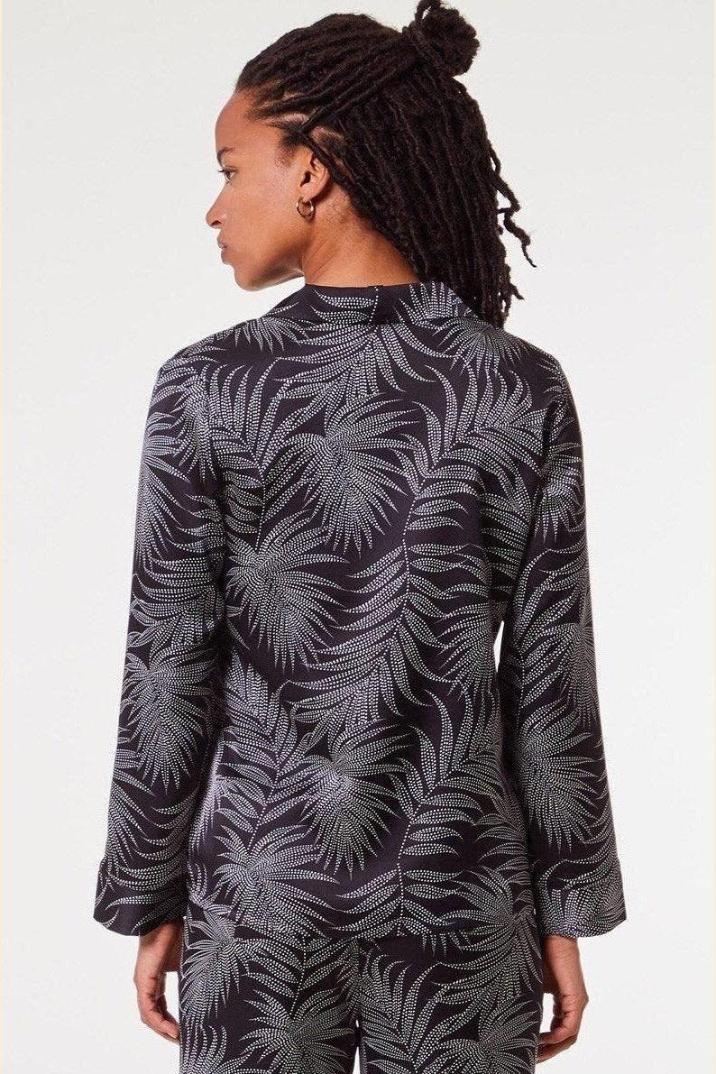 ETAM - חולצת פיג'מה סאטן מכופתרת NAILEA הדפס עלים - MASHBIR//365